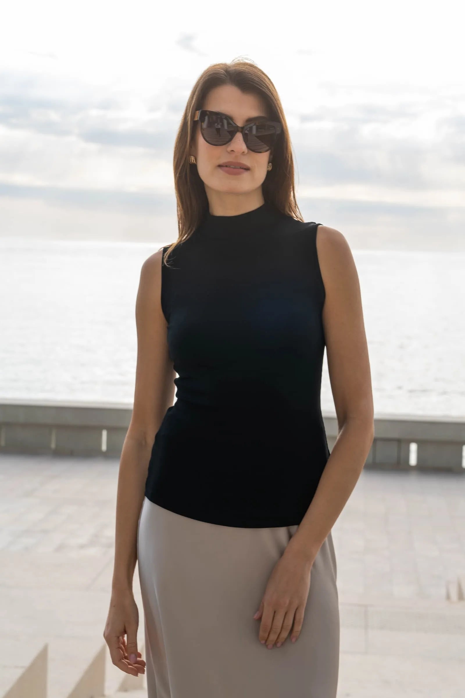 Sleeveless Mock Neck Micro Modal Top