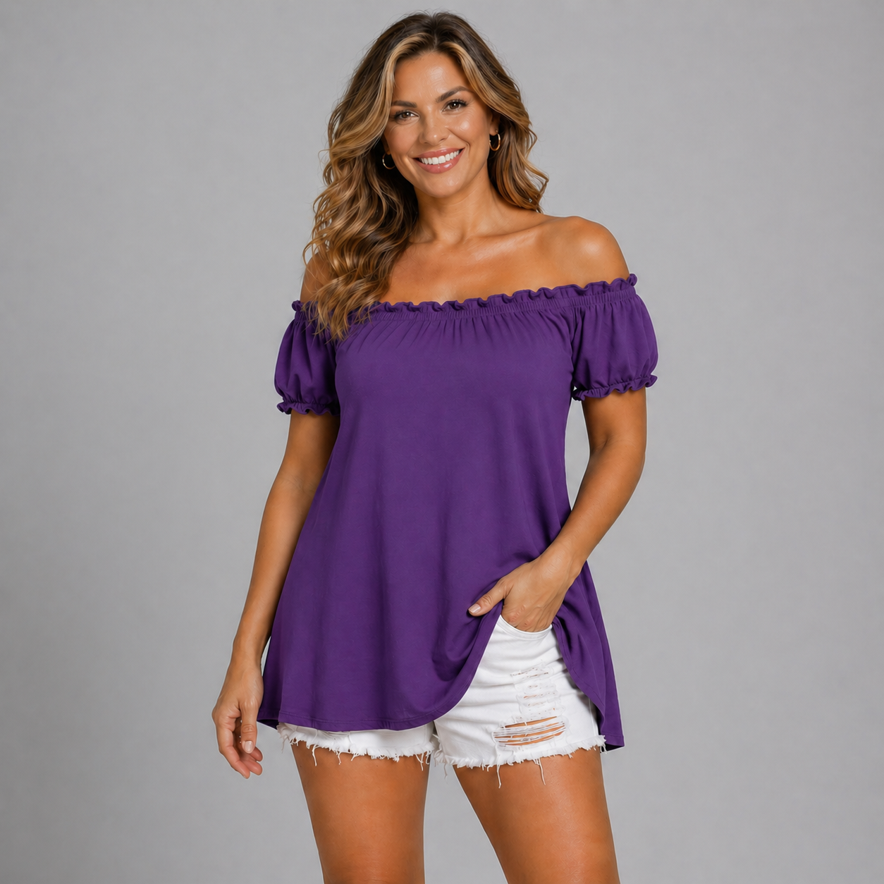 Longline Off-Shoulder Bardot Top / T-Shirt