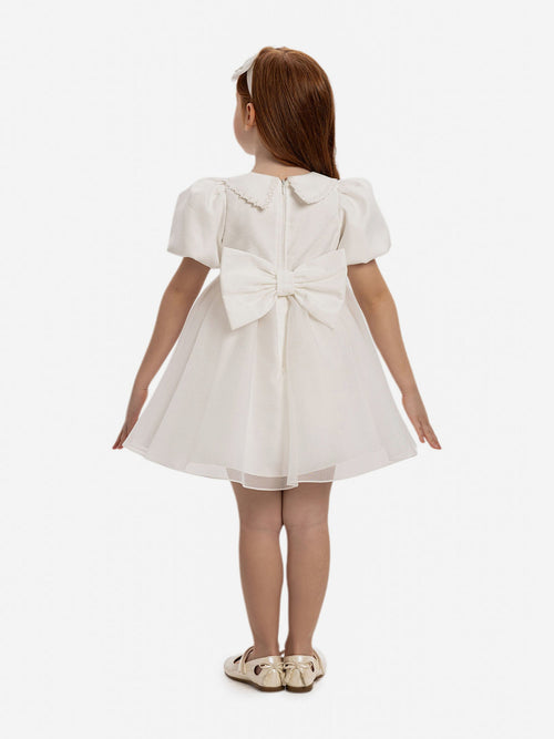 DRESS & Fleur Baby Girls Pearl Detail Dress with Headband in White