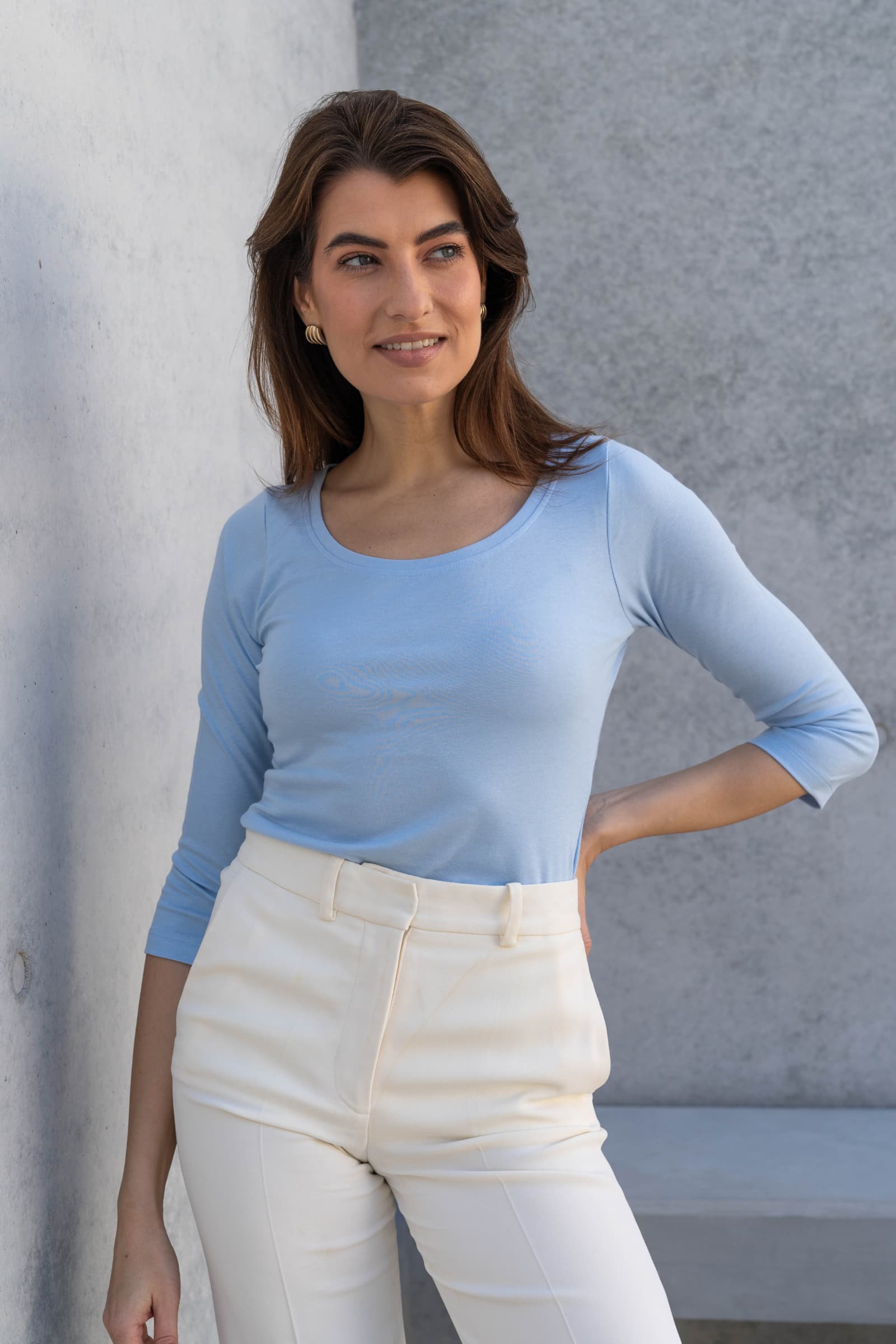 3/4 Sleeve Scoop Neck Cotton Modal T-Shirt