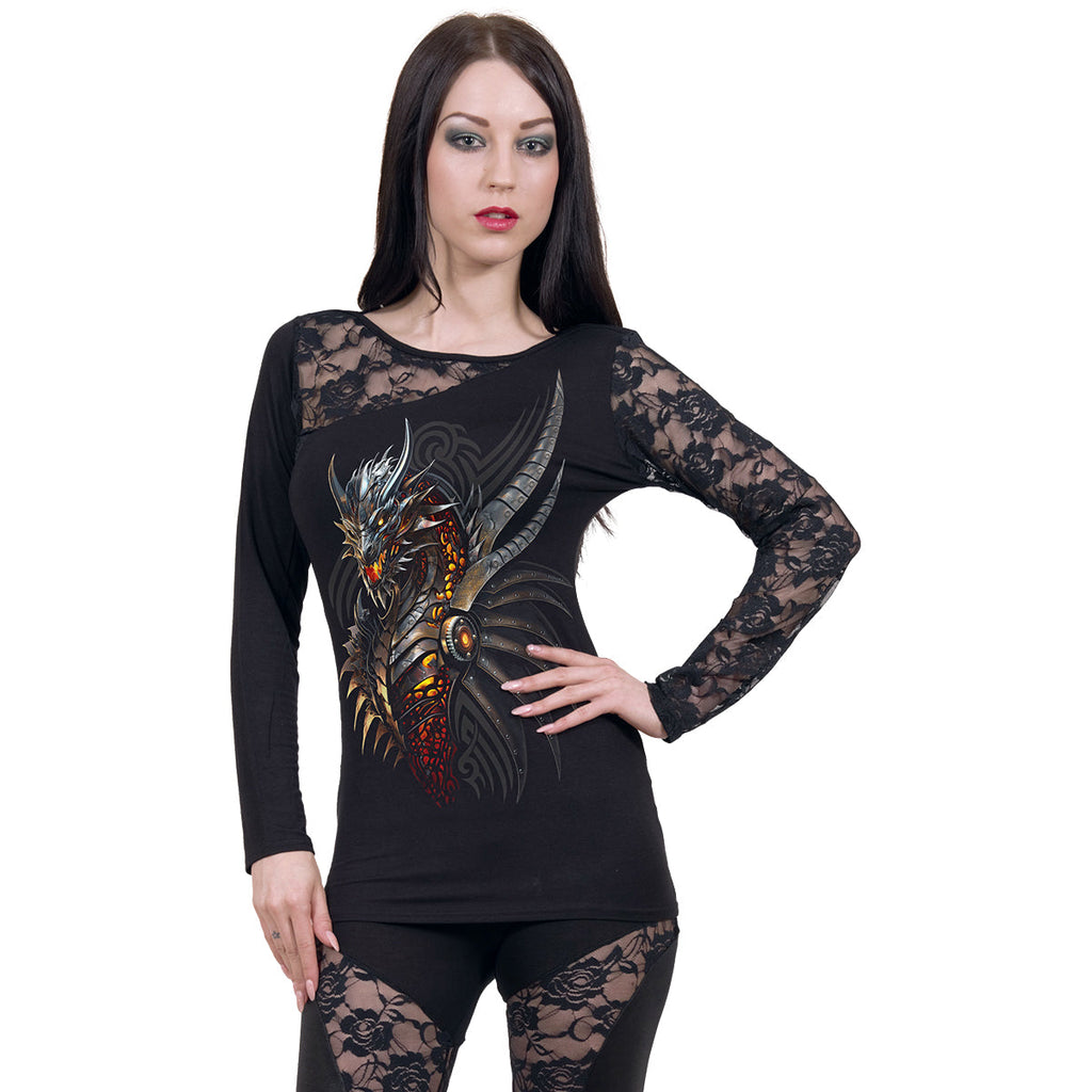 RAZOR BACK - Lace One Shoulder Top Black