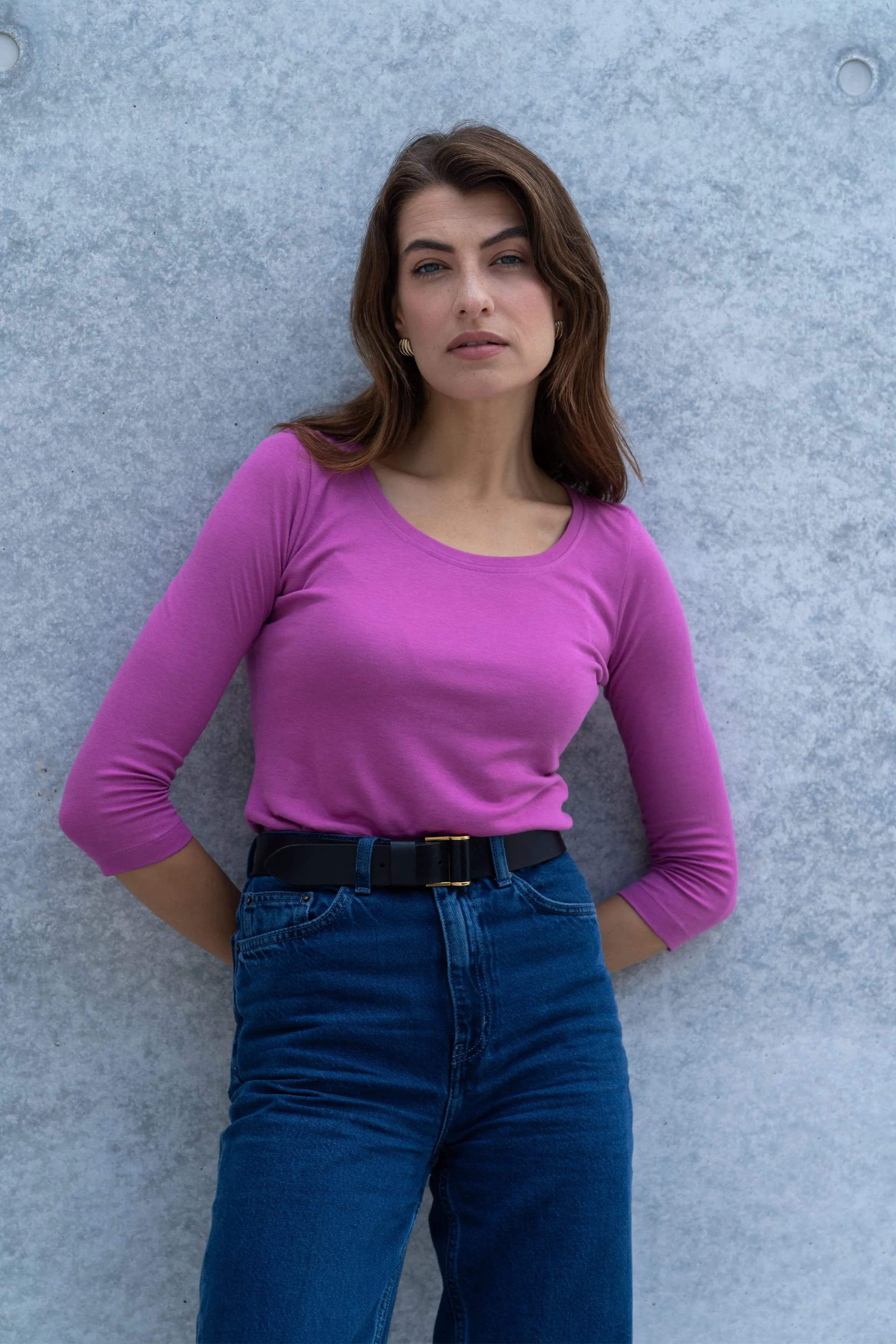 3/4 Sleeve Scoop Neck Cotton Modal T-Shirt