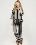 Thi Brown Stripe Print Wide Leg Trouser