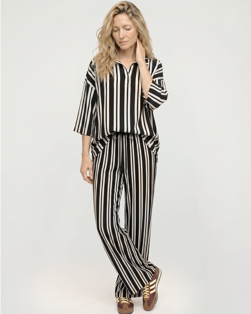 Thi Brown Stripe Print Wide Leg Trouser